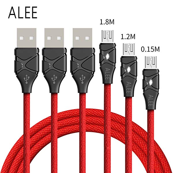 [0.15m+1.2m+1.8m 3本セット]Micro USBケーブル 5V / 2A Android 充電 ケーブル高耐久編組ナイロンケーブル 急速充電 高速データ転送対応 Galaxy/Xper