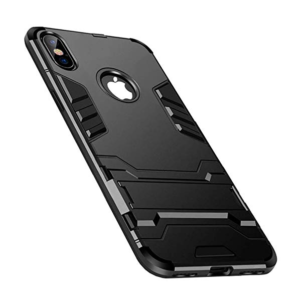 i Phone X ケース/i Phone XS ケース 耐衝撃 5.8インチ 着脱簡単 カバー ソフトバンパー [スタンド 角度調節可能 落下 衝撃吸収 ワイヤレス充電に影響なし] 米軍規格取得 ス