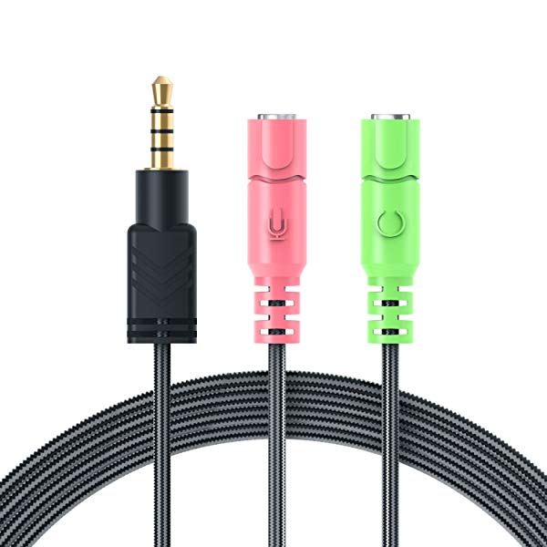 イヤホンマイク変更用ジャックコネクタAudio Cable ステレオミニ3極2メス4極オス-1Ｍ ＜i Phone使用不可＞色:3.5mmアダプタケーブル-100CM ご注意：マイクとスピーカを付ける