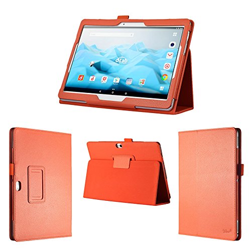 保護フィルム・タッチペン付 Huawei docomo dtab d-01H 10.1インチ タブレット 専用 ケース カバー [2015 年 新型] オレンジ色:オレンジ Huawei docomo