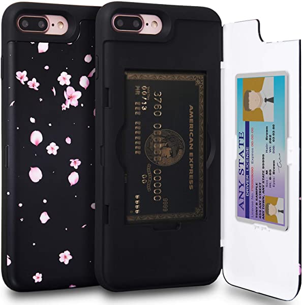 iPhone8 Plus ケース カード 収納背面 3枚 IC Suica カード入れ カバ― ミラー付き (アイフォン8Plus / アイフォン7Plus 用) - ...