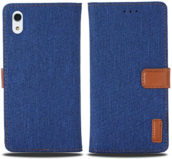 新型モデル デニム デザイン ケース 手帳型 Y!Mobile Android One S4 / Soft Bank DIGNO J 704KC 対応 KYOCERA 手帳ケース (ブルー) 全面保護