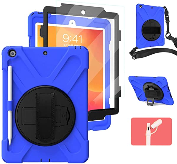 i Pad 10.2 ケース 2019/2020 ペンホルダー & フィルム i Pad 第7/8世代 ケース カバー i Pad 7/8世代 ケース 回転式 衝撃 ハンドホルダー スタンド 