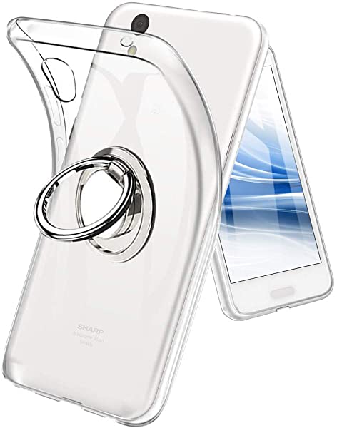 AQUOS sense2 ケース リング 透明 TPU クリア リング付き 回転リング SH-01L SHV43 SH-M08 Android One S5 カバー 専用 全透明 黄変防止 薄型 柔ら