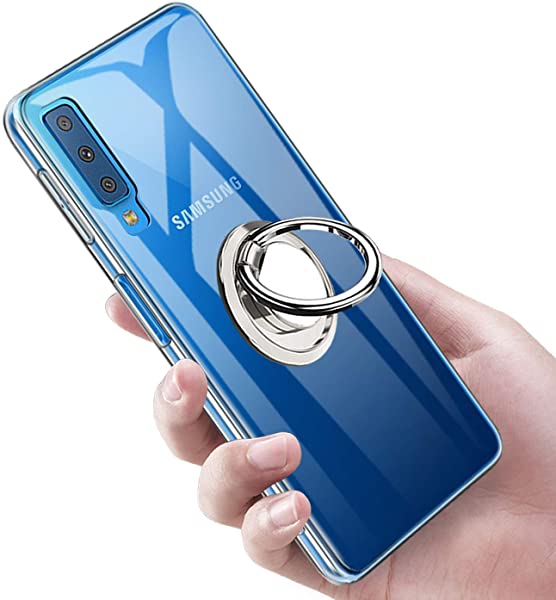 Galaxy A7 ケース クリア リング 透明 TPU リング付き 回転リング Galaxy A7 2018版 カバー 専用 全透明 黄変防止 薄型 柔らかい殻 ケース 耐衝撃 車載ホルダー対応 ケ
