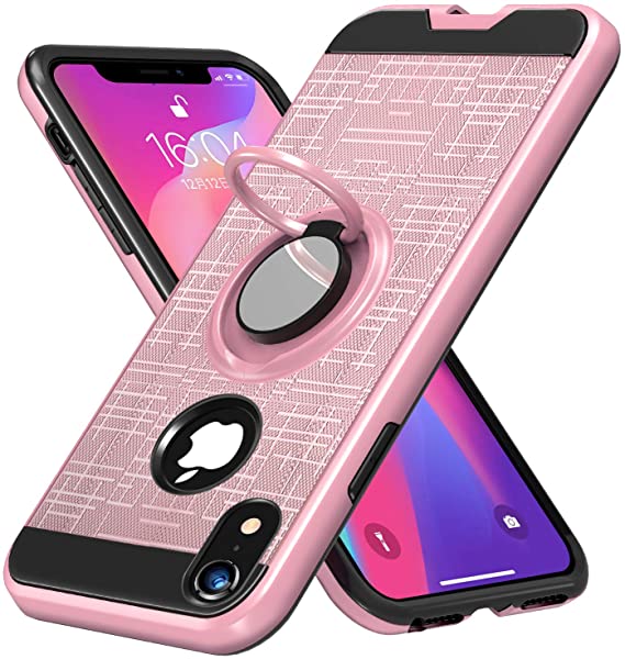 i Phone XR ケース クリア リング付き 耐衝撃 TPU+PC 二重構造 スタンド機能 シリコン 360°回転 マグネット式車載ホルダーに対応 落下防止 指紋防止 軽量 アイフォンXR カバー