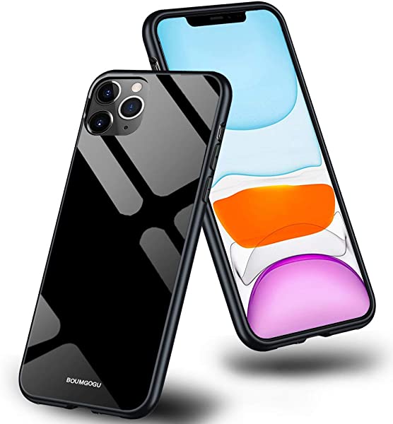 i Phone11 pro ケース クリア 薄型 耐衝撃 ガラスケース 透明カバー 衝撃吸収TPUバンパー ガラス背面 全面保護米軍MIL規格 指紋防止 人気ワイヤレス充電対応 アイフォン 11 ケー