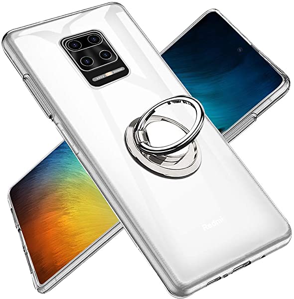 Redmi Note9S ケース クリア リング 透明 TPU リング付き 回転リング Redmi Note9S カバー 専用) 全透明 Qi充電対応 黄変防止 薄型 柔らかい殻 ケース 耐衝撃 車載