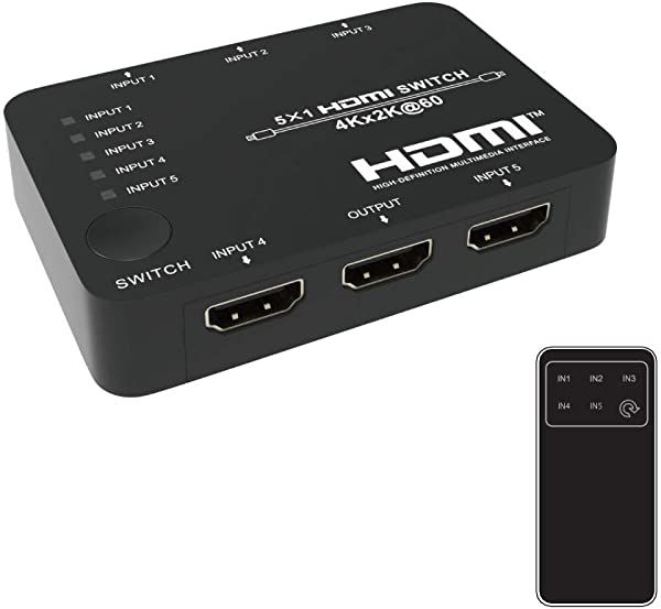HDMI 切替器 4K 60Hz HDR対応 HDCP2.2 18Gbps HDMI セレクター 5入力 1出力 PS4 PRO Xbox 任天堂スイッチ HDMI スイッチャー DHD...