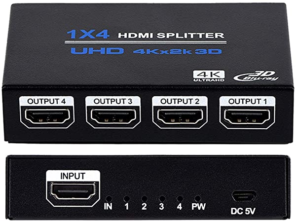 HDMI分配器 1x4 HDMIスプリッター 1入力4出力 3D HDMIスプリッター 4Kx2K オーディオビデオディストリビューター HDTV、STB、DVD...