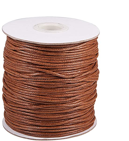 蝋引き紐 直径1.5mm ロウ引き糸 ワックスコード ポリエステル製 約100ヤード 巻き サドルブラウン（幅1.5mm＆1巻き） 手縫い 糸...