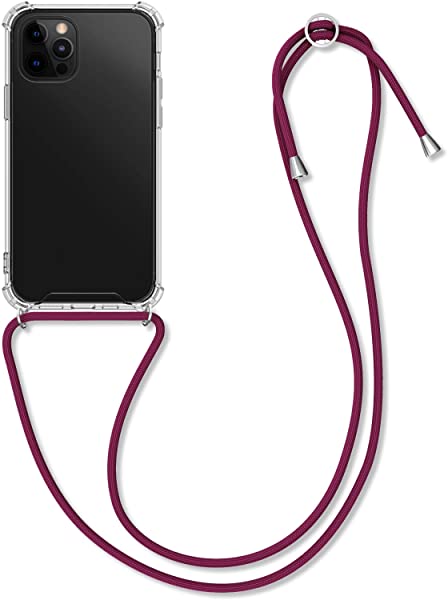 i Phone 12 Pro Max ケース ネック ショルダー ストラップ付き スマホ シリコン カバー 紐付き 斜めがけ 透明 / ダークレッドカラー:透明 / ダークレッド特徴ぴったり: 以下の