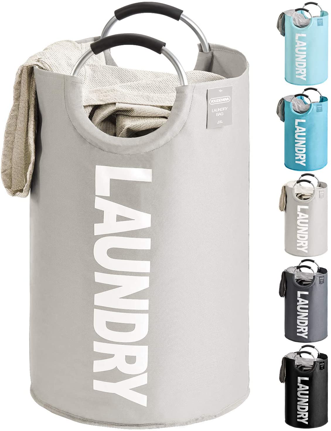 ランドリーバスケット 大容量82L せんたくかご 撥水加工 耐荷重15KG 洗濯物入れ 取っ手付き ランドリーバッグ 衣類収納 防水 折りたたみ 収納 省ペース 幅38×高さ72（cm） (ライトグレ