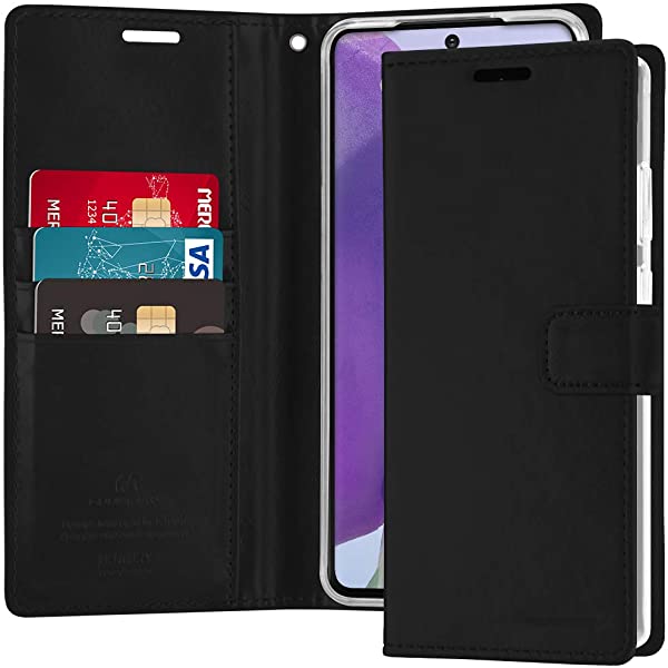 Galaxy Note 20 手帳型ケース 6.7インチ カード収納 PU レザー カバー QI対応 ブルームーンケース (ブラック) 送料無料