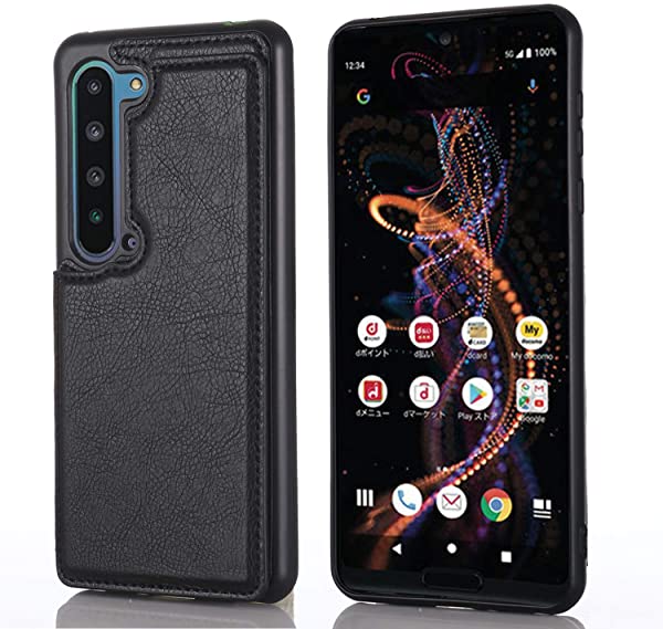 AQUOS R5G docomo SH-51A au SHG01 Soft Bank 908SH 対応 SHARP スマホ バックカバー ケース 手帳型 ( ブラック ) 手作り 財布型 マグネット 