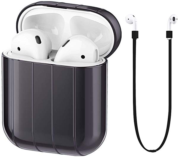 Apple Airpods 対応充電ケース 耐衝撃 滑り止め保護ケースな硬PC[ホコリ収集せず] ＆紛失防止ストラップ(ガンカラー)色:ストライプガンカラー このカバーケースは、傷や擦り傷から第1代A
