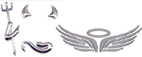 2包裝 3d 3d小魔鬼和天使翼徽章貼紙銀銀魔鬼天使翼密封套裝免費送貨 2パックセット 立体 ３d 小悪魔 天使の翼 エンブレム ステッカー シルバー 銀 デビル エンジェルウィング シールセット 送料無料 日本露天購物 Ruten Japan